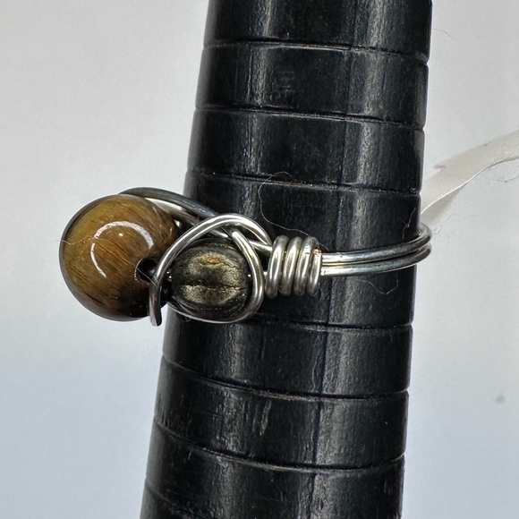 Tiger eye ring gemstone silver color wire wrap handmade - Picture 2 of 4